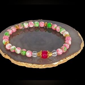 Rain Flower Jasper Clear Quartz Magenta Jade Mala Bracelet Y2K Barbiecore Wicked